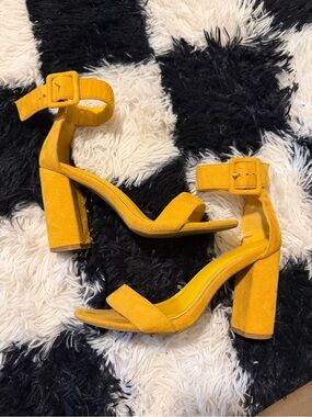 Yellow Block Heel Ankle Strap Sandals